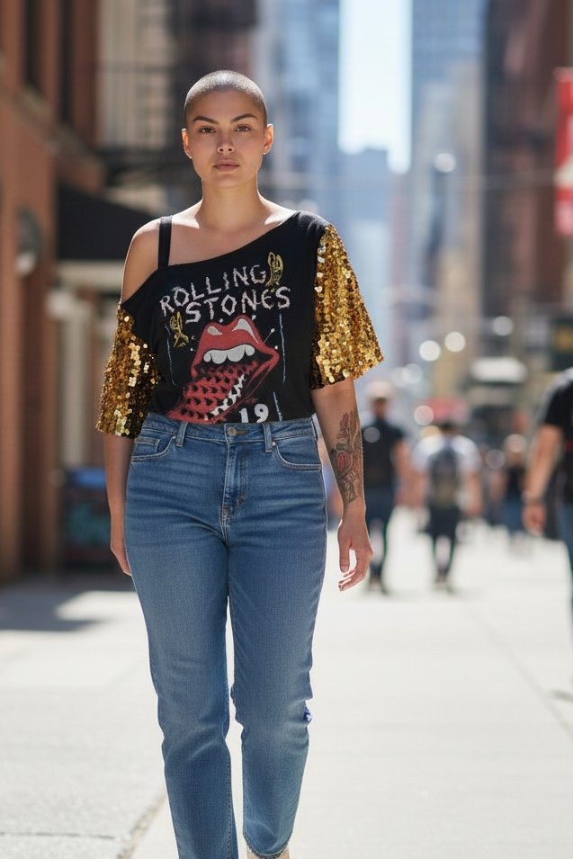 Sequins off the shoulder tshirt
