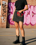 Red rose denim skirt