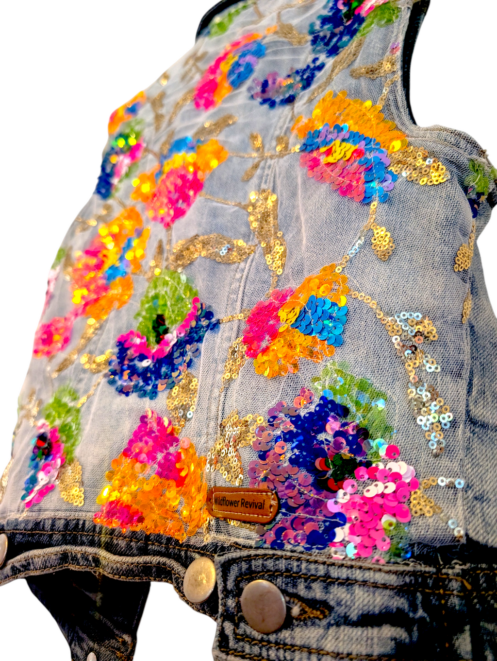 Fluro flower denim vest