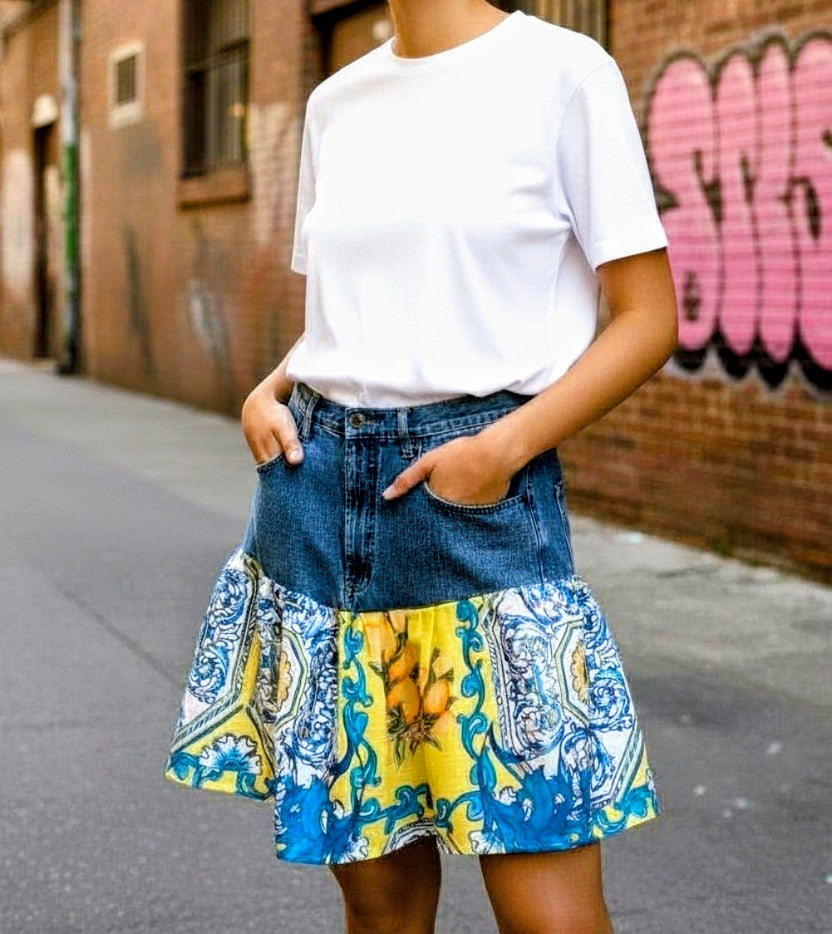 Reworked denim skirt