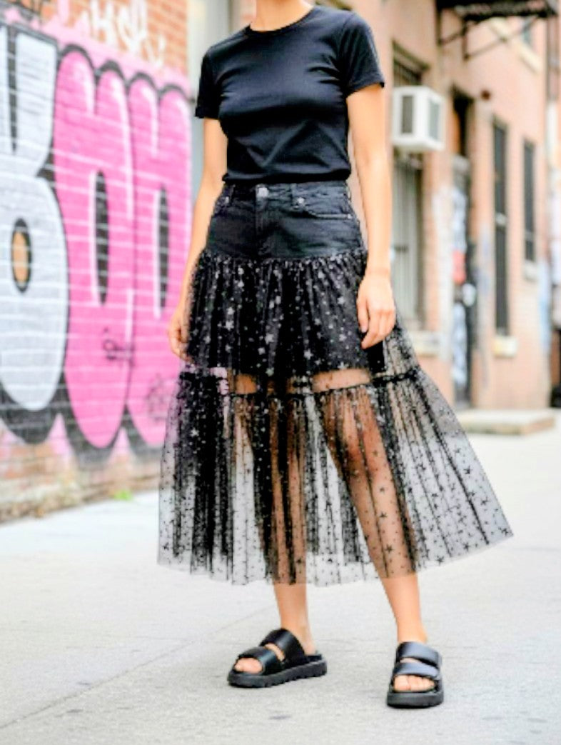 Patchwork denim skirt