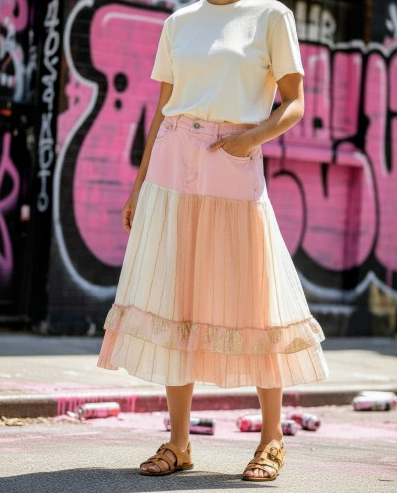 Denim patchwork skirt