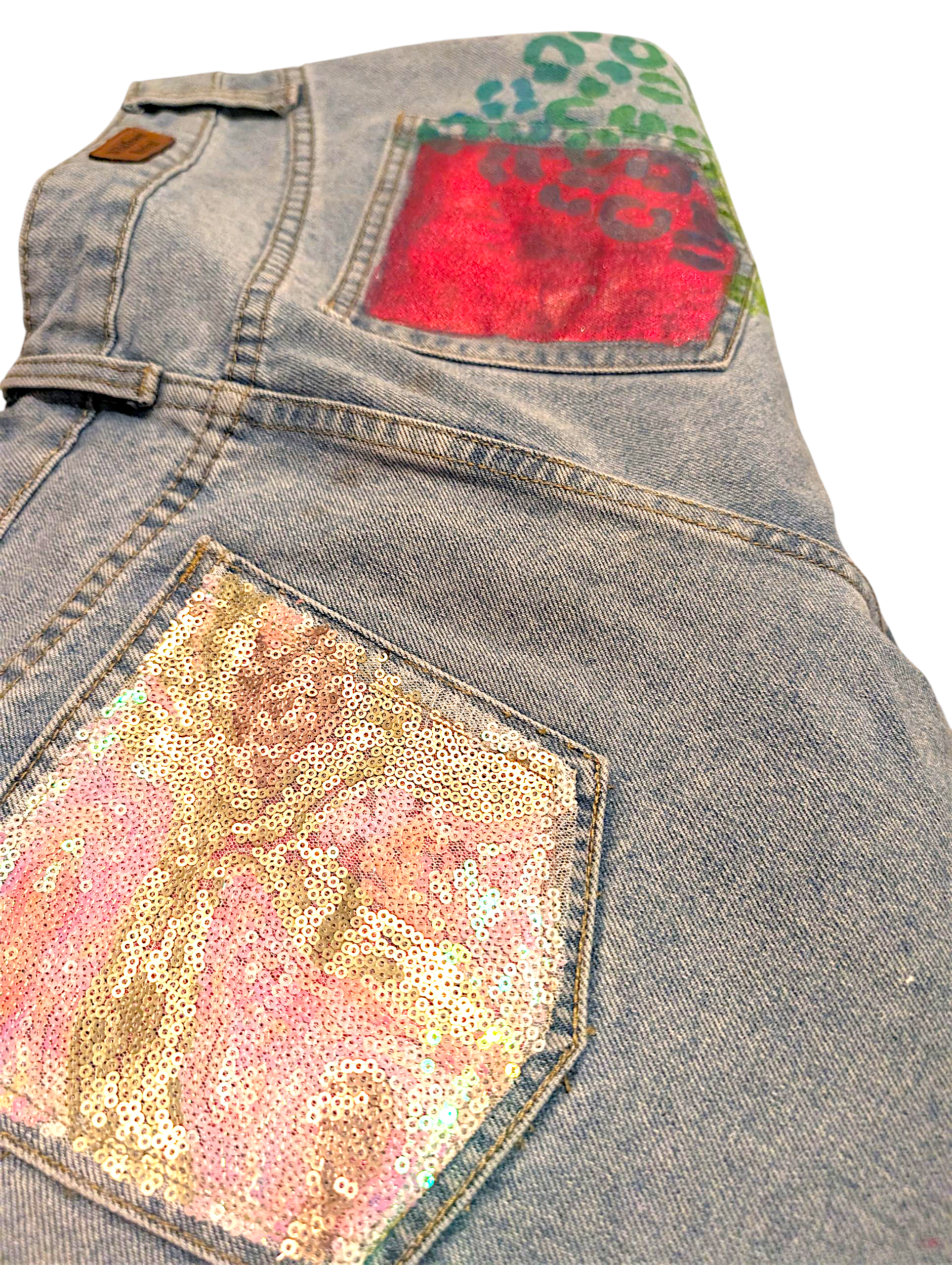 Painted denim shorts