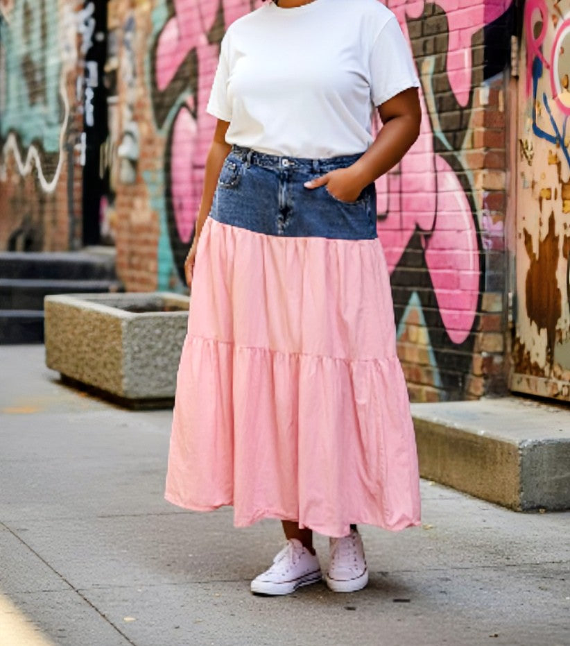 Reworked denim maxi skirt
