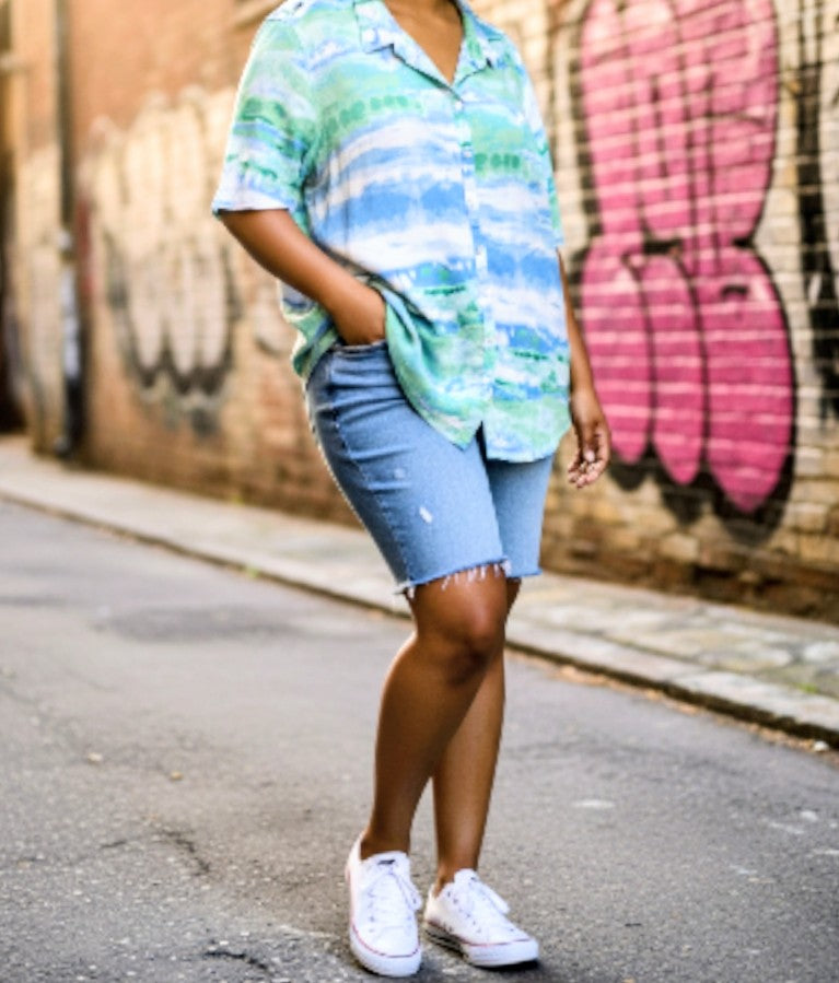 Oversized tie dyed sequins shirt