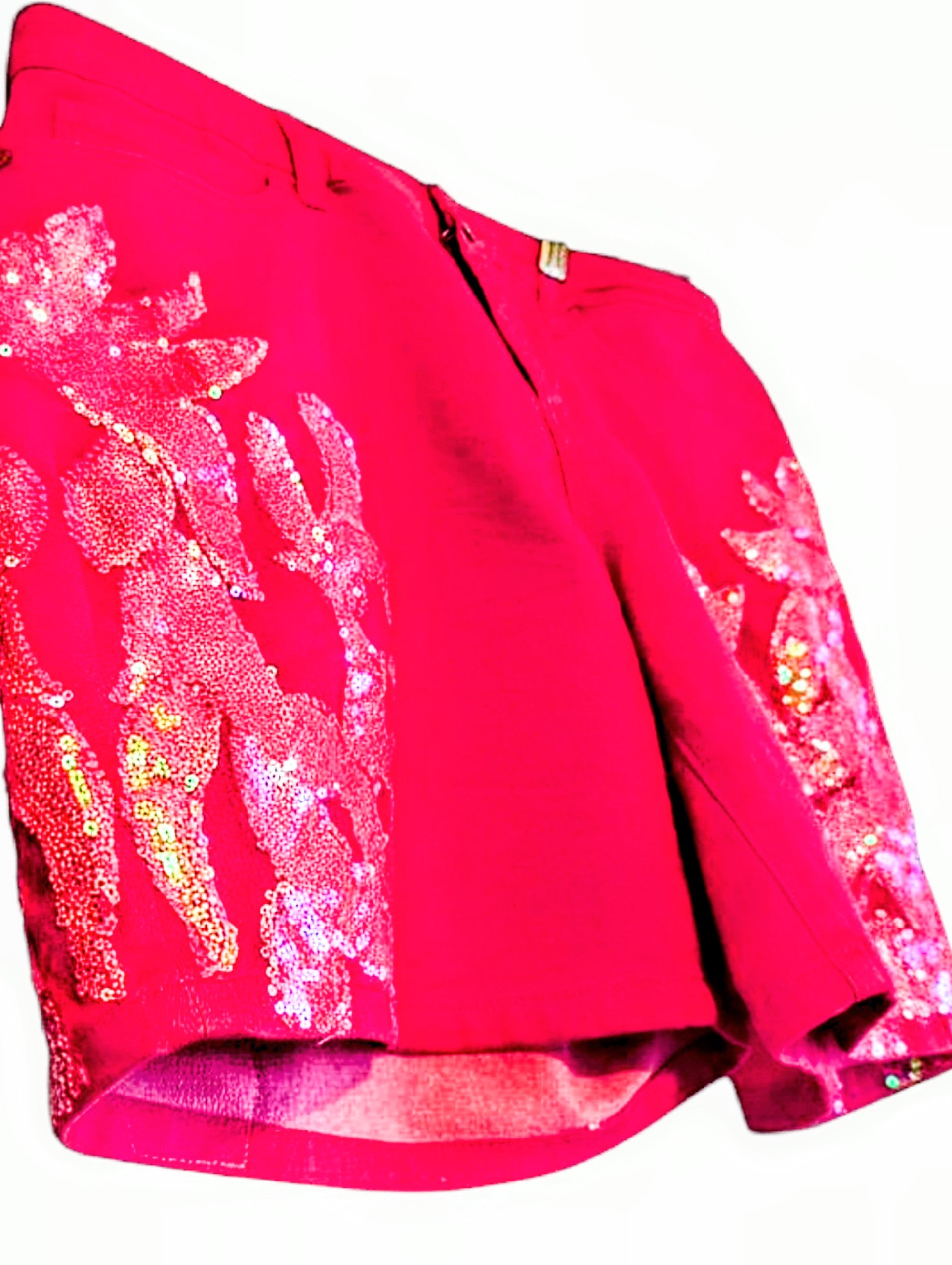 Hot pink sparkle denim shorts