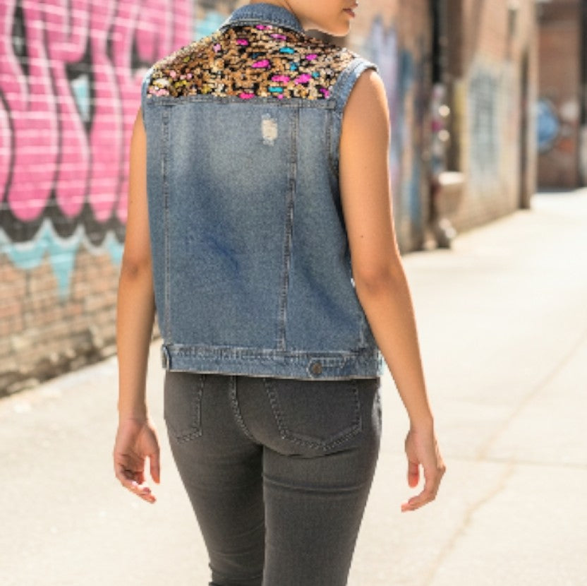 Leopard print sparkle vest