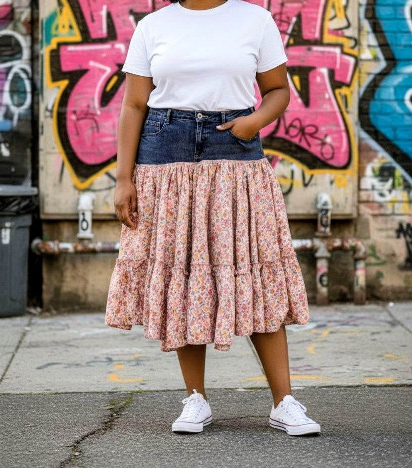 Denim patchwork skirt