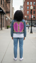 Leopard print wings Denim Jacket