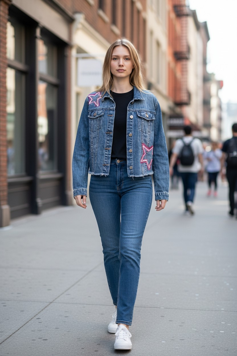 Neon star denim jacket