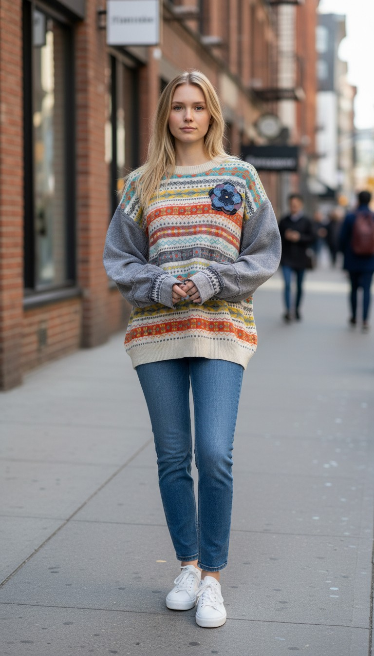 Denim sleeved jumper