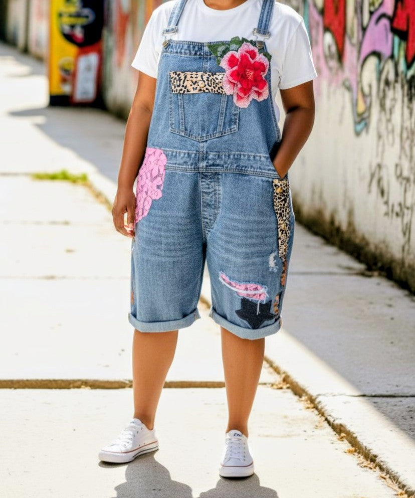 Denim short overalls