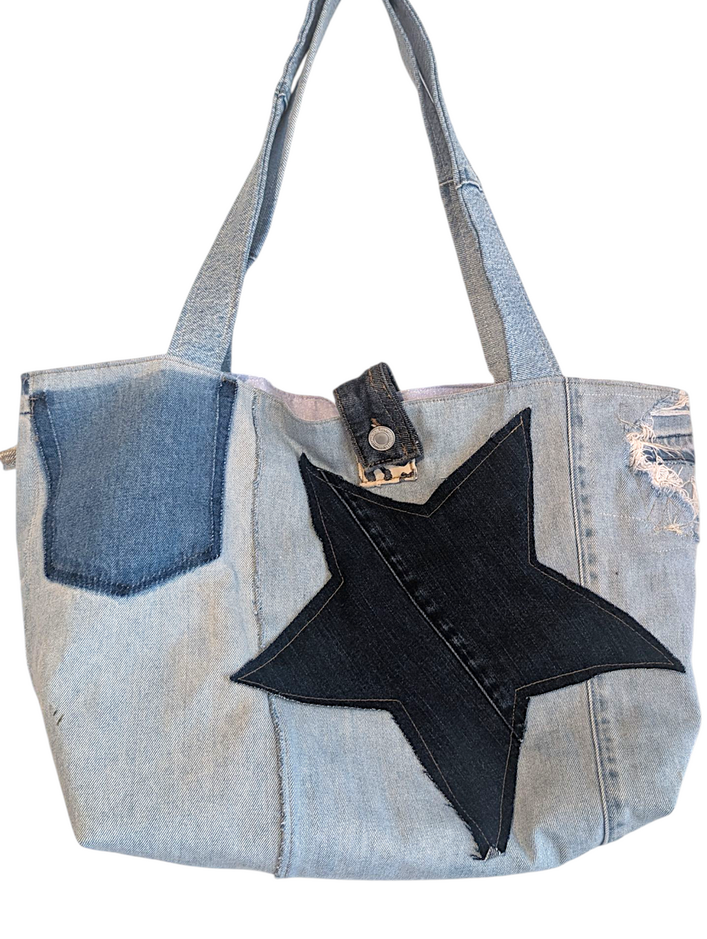 Denim star oversized tote bag