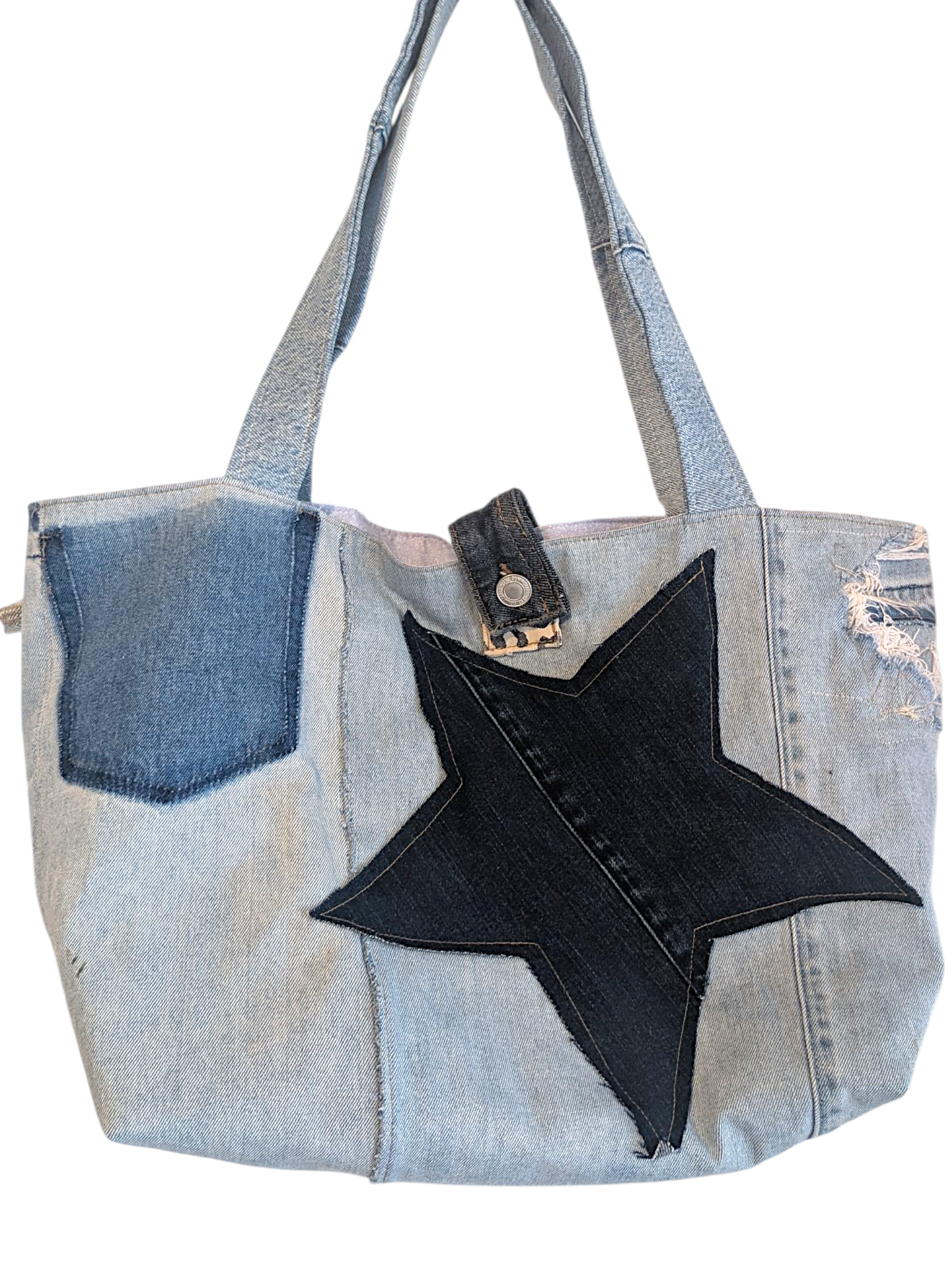 Denim star oversized tote bag